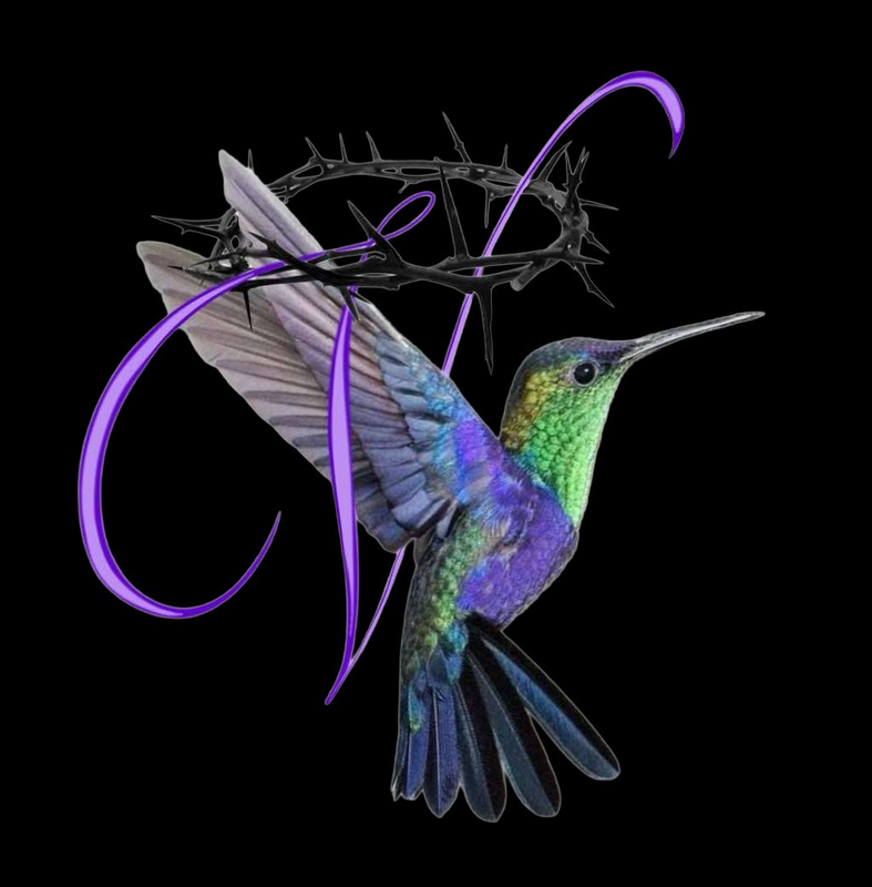 The Violet Crowned Media mark — a violet-crowned hummingbird beneath a crown of thorns